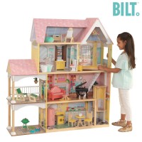 Casuta de papusi din lemn MDF Lola Mansion Dollhouse EZ Kraft Assembly cu sunete si lumini si 30 accesorii KidKraft